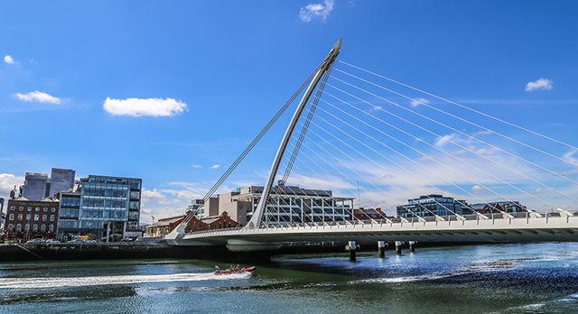 Samuel Beckett Bridge against the Dublin sky
